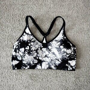 LIKE NEW! PUMA Racerback Black & White Tie-Dye Sports Bra, Size LARGE